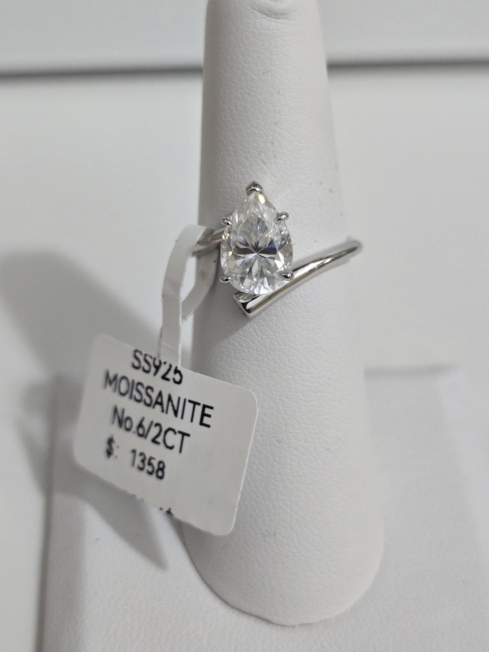 Pear-Shaped Moissanite Solitaire Ring in Silver